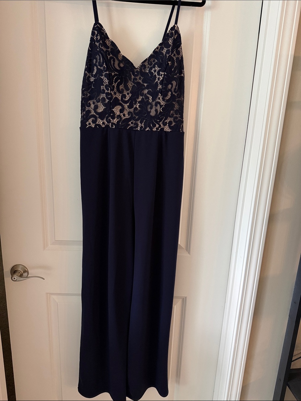 Navy Lace Bodice Spaghetti Strap Maxi Jumpsuit